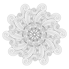 Graphic Mandala with waves and curles. Zentangle inspired style. - 134752283