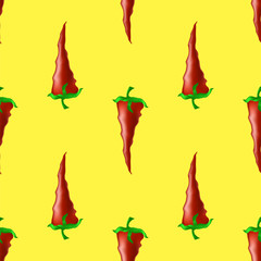 Hot Red Peppers Seamless Pattern on Yellow Background