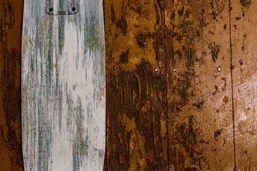 Texture wooden plank with  white worn-board.