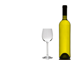 Wine glass ande bottle isolated on the white