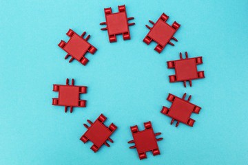 The symbol of the circle of the parts of the designer on blue ba