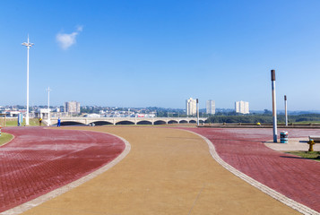 Fototapeta premium Beachfront Promenade Against Mgeni River Bridge and Blue Skylin