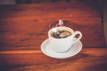 hot fresh coffee on desk work