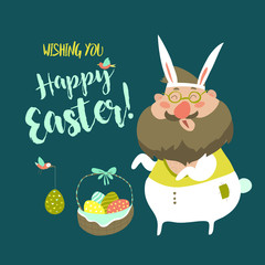 Funny Man in Easter Bunny Costume