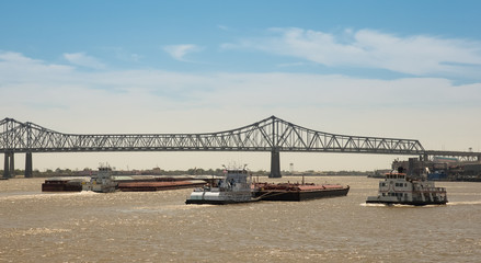 Barge Traffic on Mississippi River in New Orleans