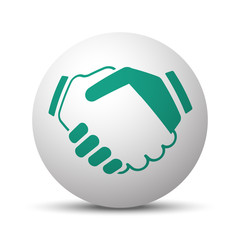 Green Handshake Agreement icon on white sphere