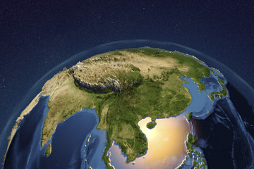 Planet Earth from space showing Asia with enhanced bump, 3D illustration, Elements of this image furnished by NASA