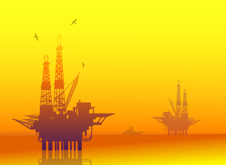 Oil Rig at Sunset - Vector