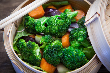 Steamed vegetable on bambo