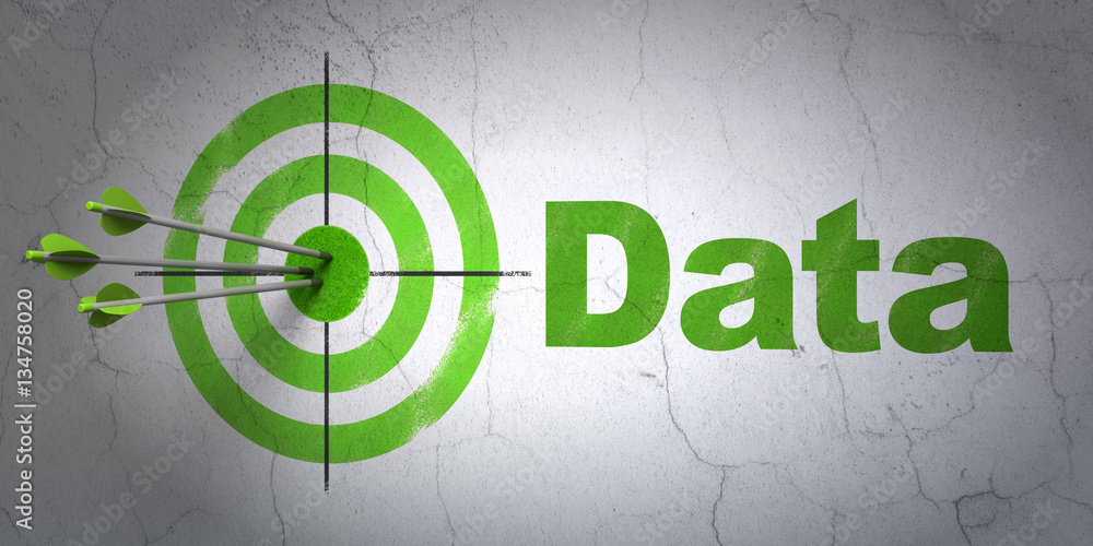 Poster data concept: target and data on wall background