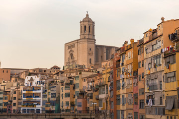 Fototapeta na wymiar Panorama of Gerona and Cathedral, Costa Brava, Catalonia, Spain.