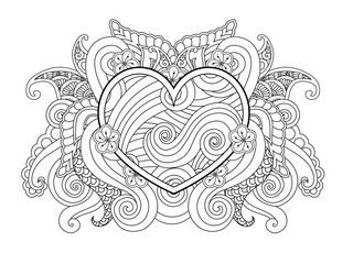 Coloring page with heart and abstract element isolated. Happy Valentines Day Graphic for print, card.