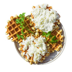 Homemade waffles with cheese and herbs