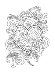 Coloring page with heart and abstract element isolated. Happy Valentines Day Graphic for print, card.