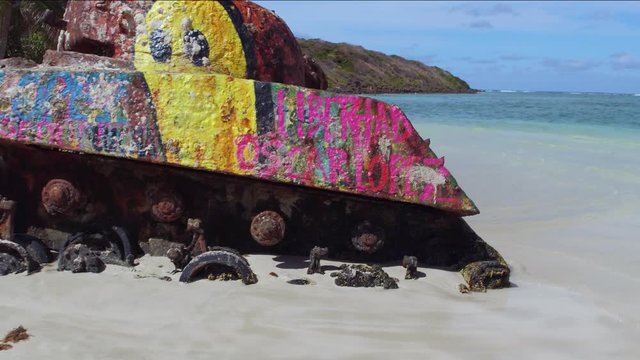 old rusted military tank on flamenco beach, culebra, Puerto rico