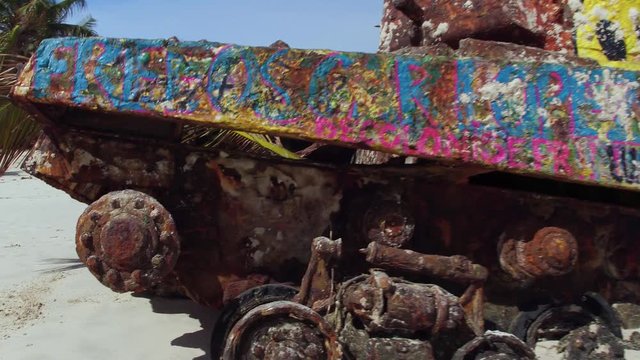 old rusted military tank on flamenco beach, culebra, Puerto rico