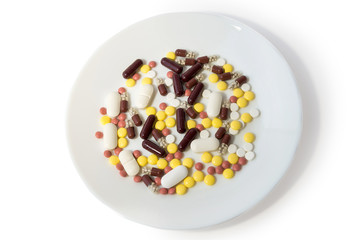 Colored pills on the plate