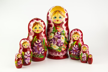 Russian nesting dolls on a white background.