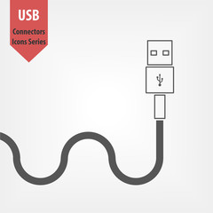 USB connector line icon. Universal connectors for digital data transfer. Vector