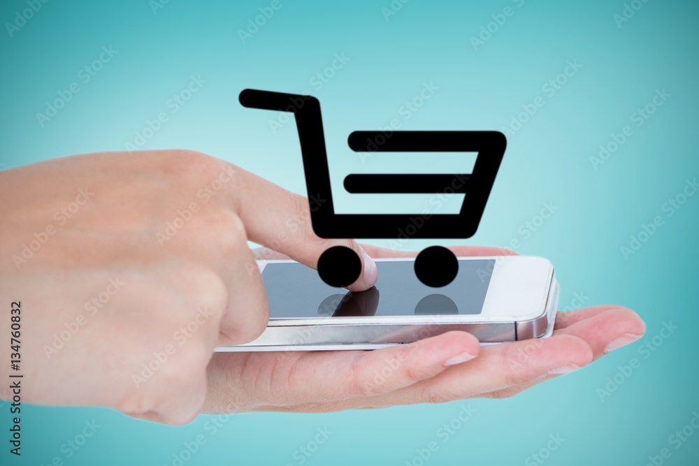 Poster composite image of hands showing smartphone