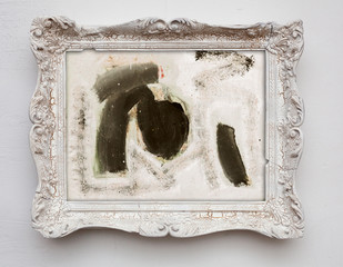 abstract art expressionism canvas in vintage antique white frame