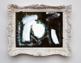 abstract art expressionism canvas in vintage antique white frame