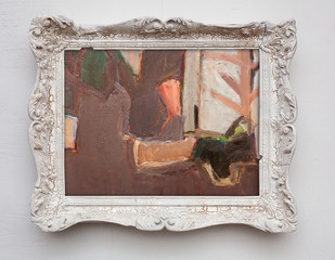 abstract art expressionism canvas in vintage antique white frame