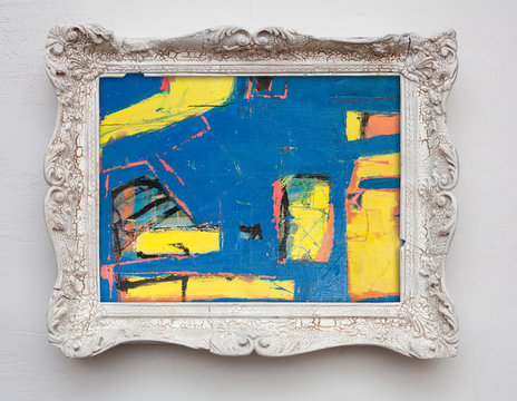abstract art expressionism canvas in vintage antique white frame