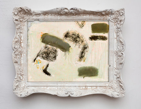abstract art expressionism canvas in vintage antique white frame