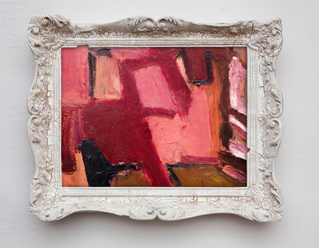 abstract art expressionism canvas in vintage antique white frame