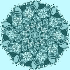 Green Vintage ethnic vector ornament card with mandala background  in pastel  color