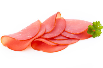 Pork ham slices isolated on white background.