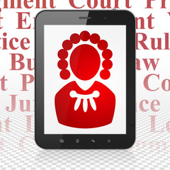 Law concept: Tablet Computer with Judge on display