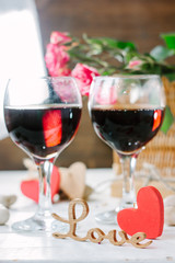 Two glasses of cola on Valentine's day celebration