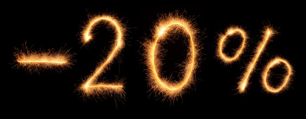 Minus 20 % lettering drawn with bengali sparkles