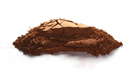 pile cocoa powder isolated on white background