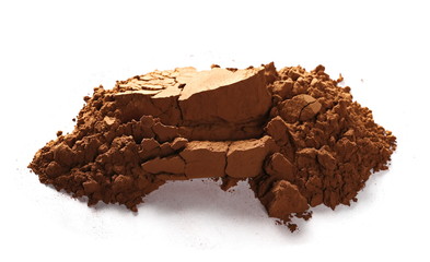 pile cocoa powder isolated on white background