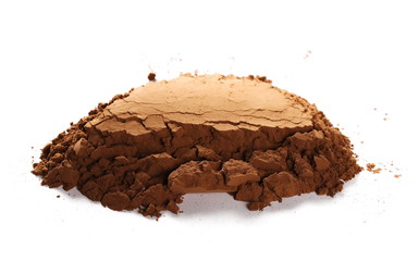 pile cocoa powder isolated on white background