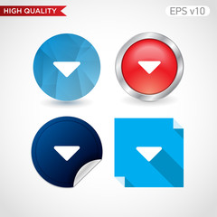 Colored icon or button of down arrow symbol with background
