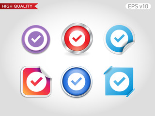 Colored icon or button of check symbol with background