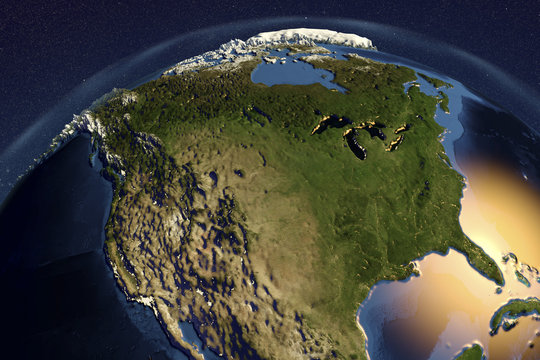 Planet Earth from space showing USA and Canada with enhanced bump, 3D illustration, Elements of this image furnished by NASA