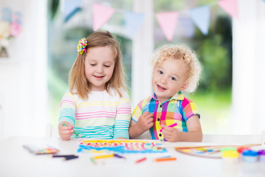 Kids paint and draw at home