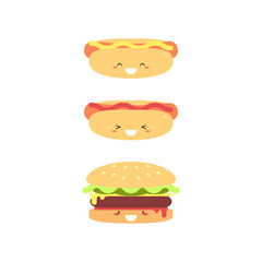 Hot Burger and Hot Dog isolated on a white background.