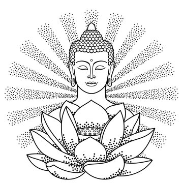 Buddha and Lotus with beam of light