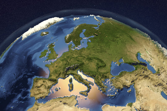 Planet Earth from space showing Western Europe with enhanced bump, 3D illustration, Elements of this image furnished by NASA