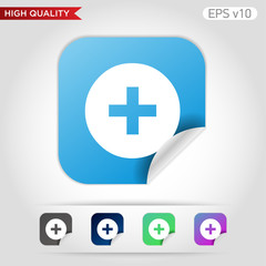 Colored icon or button of plus symbol with background