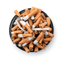 Ashtray full of cigarette butts. Top view.