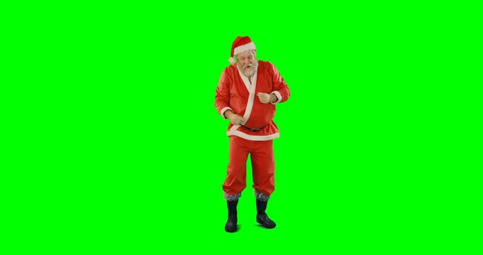 Happy santa claus dancing and singing on green screen 4k