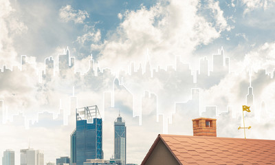 Concept of real estate and construction with drawn silhouette on