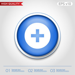 Colored icon or button of plus symbol with background